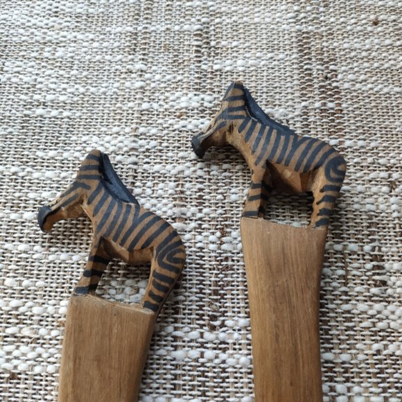 Vintage Hand Carved Wooden Zebra Spoon and Fork - Picture 6 of 14